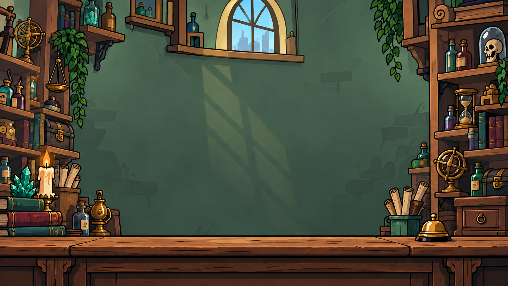 A mysterious shop filled with curious relics in Hex & Hustle